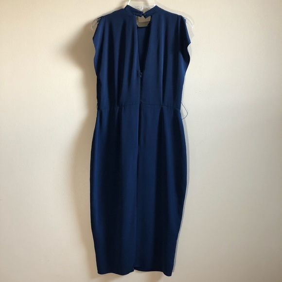ASOS navy dress obi belt sleeveless high neckline midi length keyhole C - Picture 9 of 13